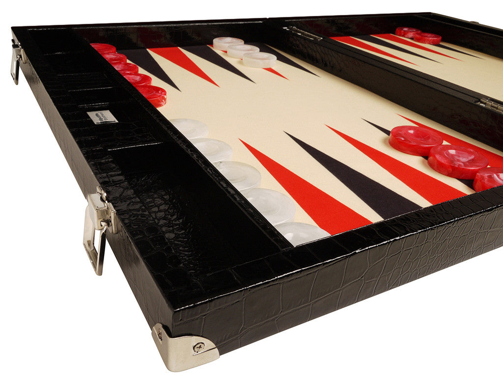 21" Tournament Backgammon Set, Wycliffe Brothers - Black Croco Case, Cream Field - Gen III - American-Wholesaler Inc.