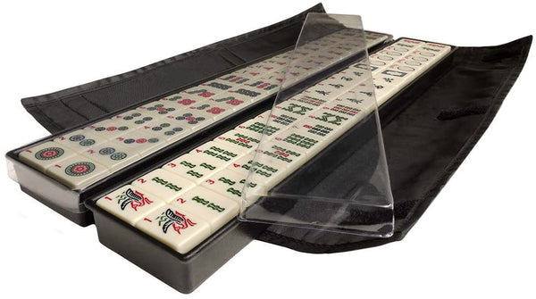 White Swan Mahjong Set - Black - Classic Pusher Arms - Ivory Tiles