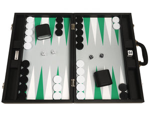 Ensemble de Backgammon Premium de 48 x 64 cm - Tableau noir avec points blancs et verts