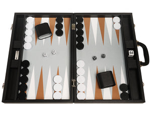 Ensemble de Backgammon Premium de 48 x 64 cm - Tableau noir avec points blancs et rhum