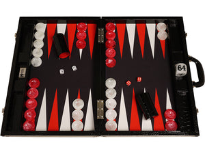 Plateau de Backgammon 53,5 x 37 cm Wycliffe Brothers, Croco Noir, Surface de Jeu Noire