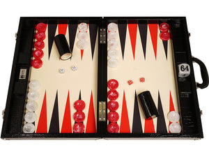 Backgammon compétition Wycliffe Brothers 3e génération croco noir, surface de jeu crème (flèches noires) - 21