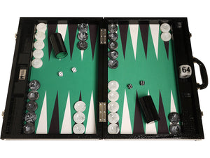 Plateau de Backgammon 53,5 x 37 cm Wycliffe Brothers, Croco Noir, Surface de Jeu Verte