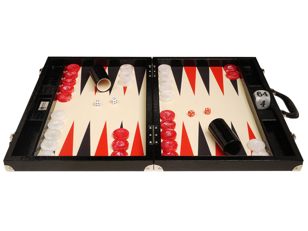 21" Tournament Backgammon Set, Wycliffe Brothers - Black Croco Case, Cream Field - Gen III - American-Wholesaler Inc.