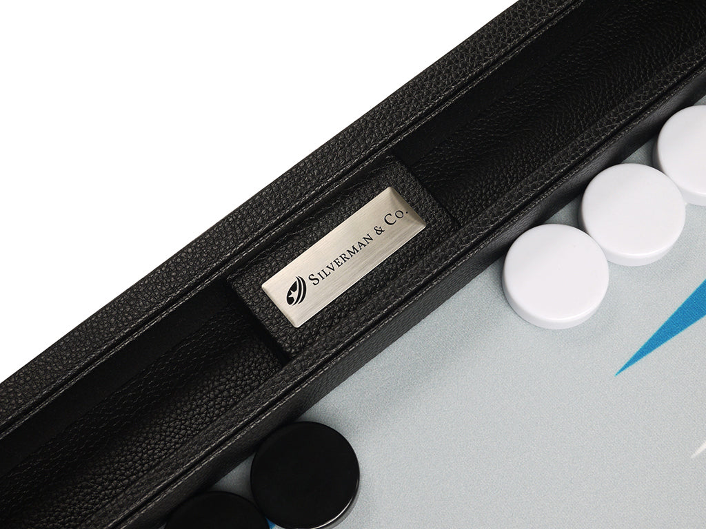 16-inch Premium Backgammon Set - Black with White and Astral Blue Points - American-Wholesaler Inc.