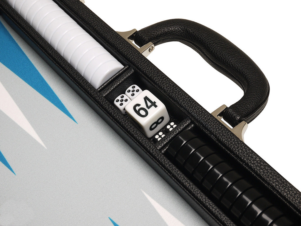 16-inch Premium Backgammon Set - Black with White and Astral Blue Points - American-Wholesaler Inc.