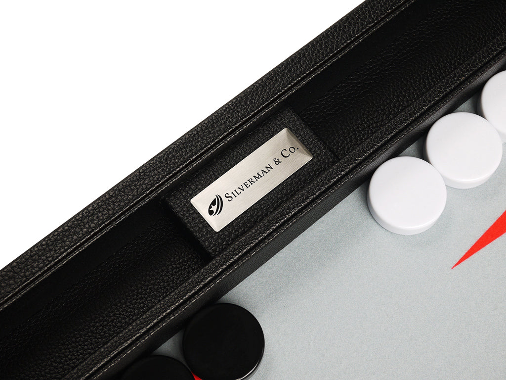 16-inch Premium Backgammon Set - Black with White and Scarlet Red Points - American-Wholesaler Inc.