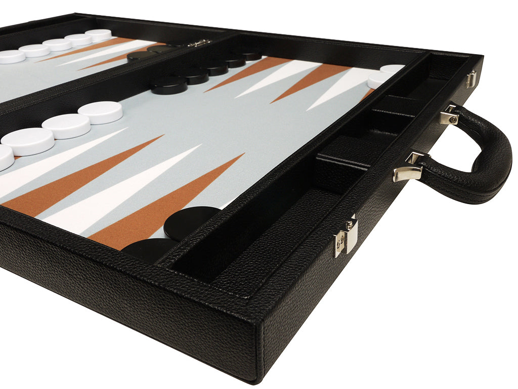 19-inch Premium Backgammon Set - Black Board with White and Rum Points - American-Wholesaler Inc.
