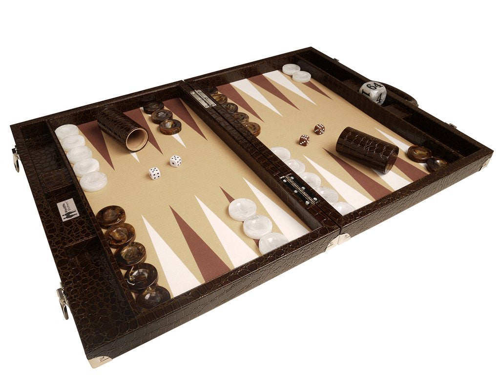 
                  
                    21" Professional Tournament Backgammon Set, Wycliffe Brothers - Brown Croco Case, Beige Field - Gen III - American-Wholesaler Inc.
                  
                