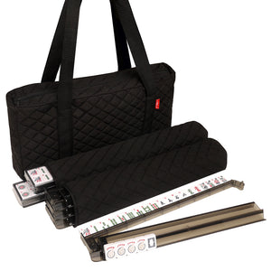American Mah Jongg Set by Linda Li ™ with modern white tiles and pushers - quilted black fabric bag